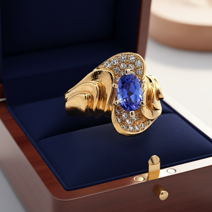 Estate Tanzanite Diamond 14K YG Ring 15497