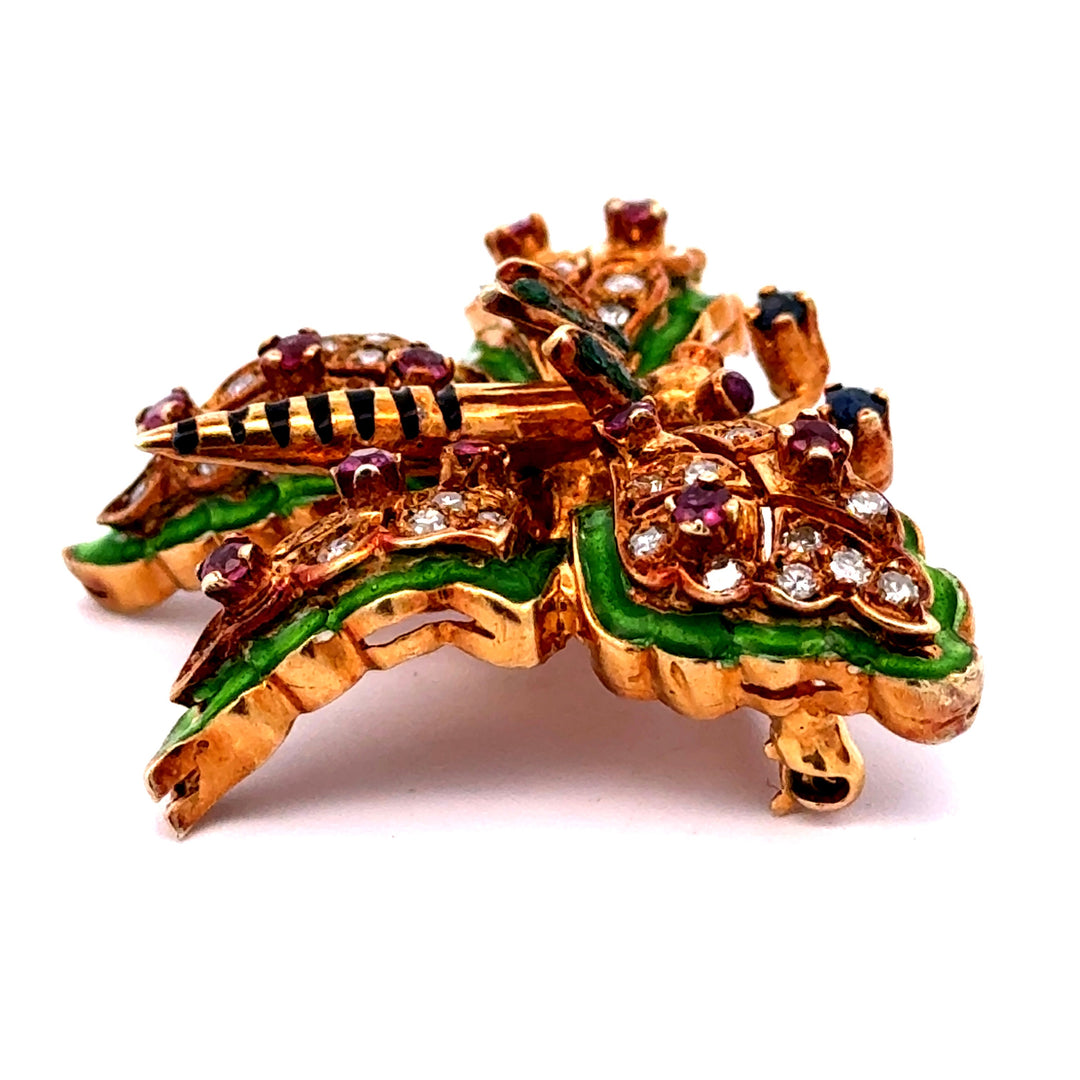 Ruby, Diamond, Sapphire, Enamel and 18K Yellow Gold Butterfly Brooch/Pendant