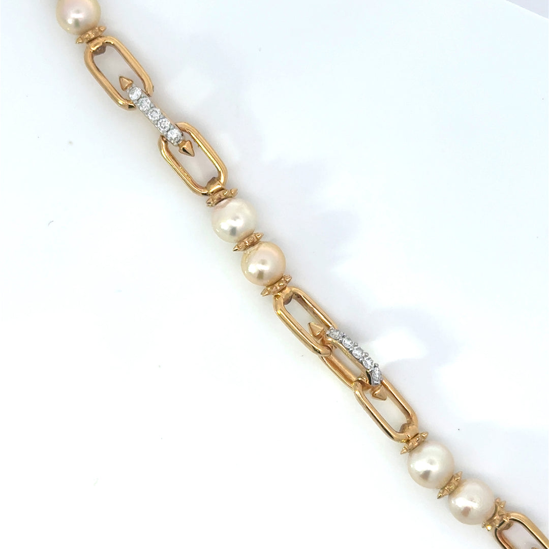Freshwater Pearl and Lab Diamond Station Paperclip Bracelet