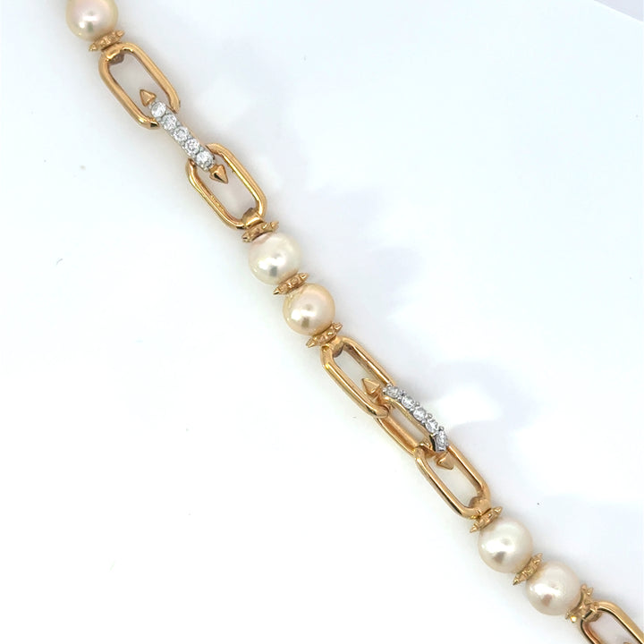 Freshwater Pearl and Lab Diamond Station Paperclip Bracelet