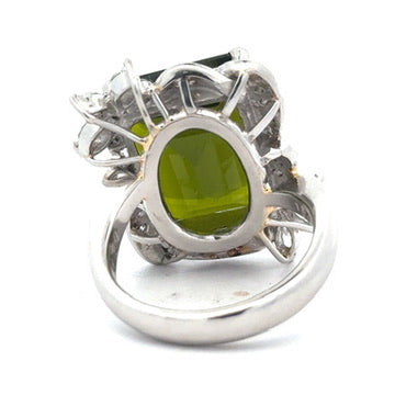 Estate Green Tourmaline and Diamond Platinum Ring