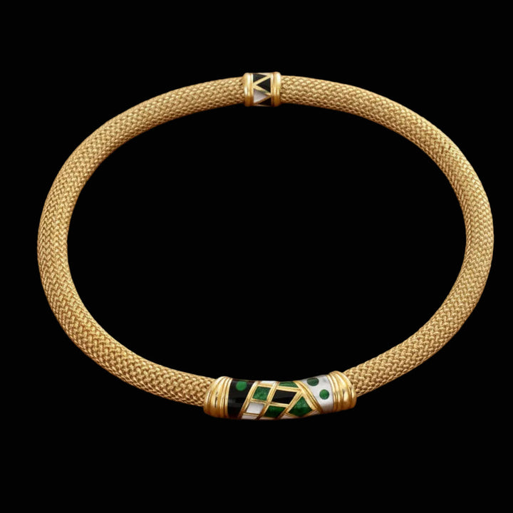 Asch Grossbardt Inlay Onyx, Mother of Pearl, Malachite 14k Yellow Gold Necklace