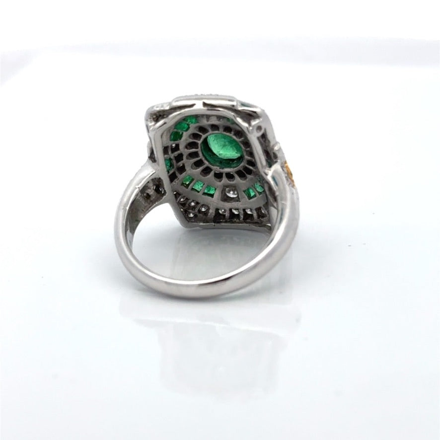 Vintage Emerald & Diamond 18K White & Yellow Gold Ring