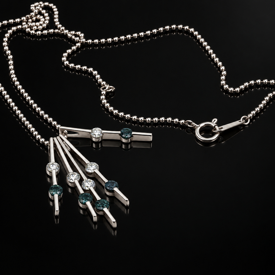 Estate Color Change Blue to Purple Alexandrite & Diamond Platinum Necklace