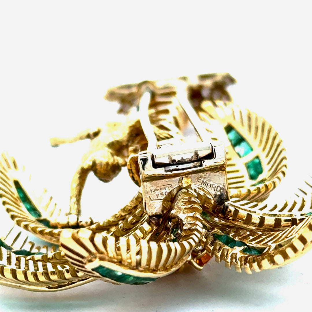 Italian Modern 1980's 18K Yellow God 15.00 cttw Yellow Sapphire, Emerald and Diamond Monkey on Palm Tree Brooch