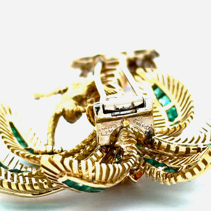Italian Modern 1980's 18K Yellow God 15.00 cttw Yellow Sapphire, Emerald and Diamond Monkey on Palm Tree Brooch