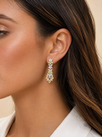 4.90 CTW Yellow & White Lab Grown Diamond and 14K Yellow Gold Floral Drop Earrings
