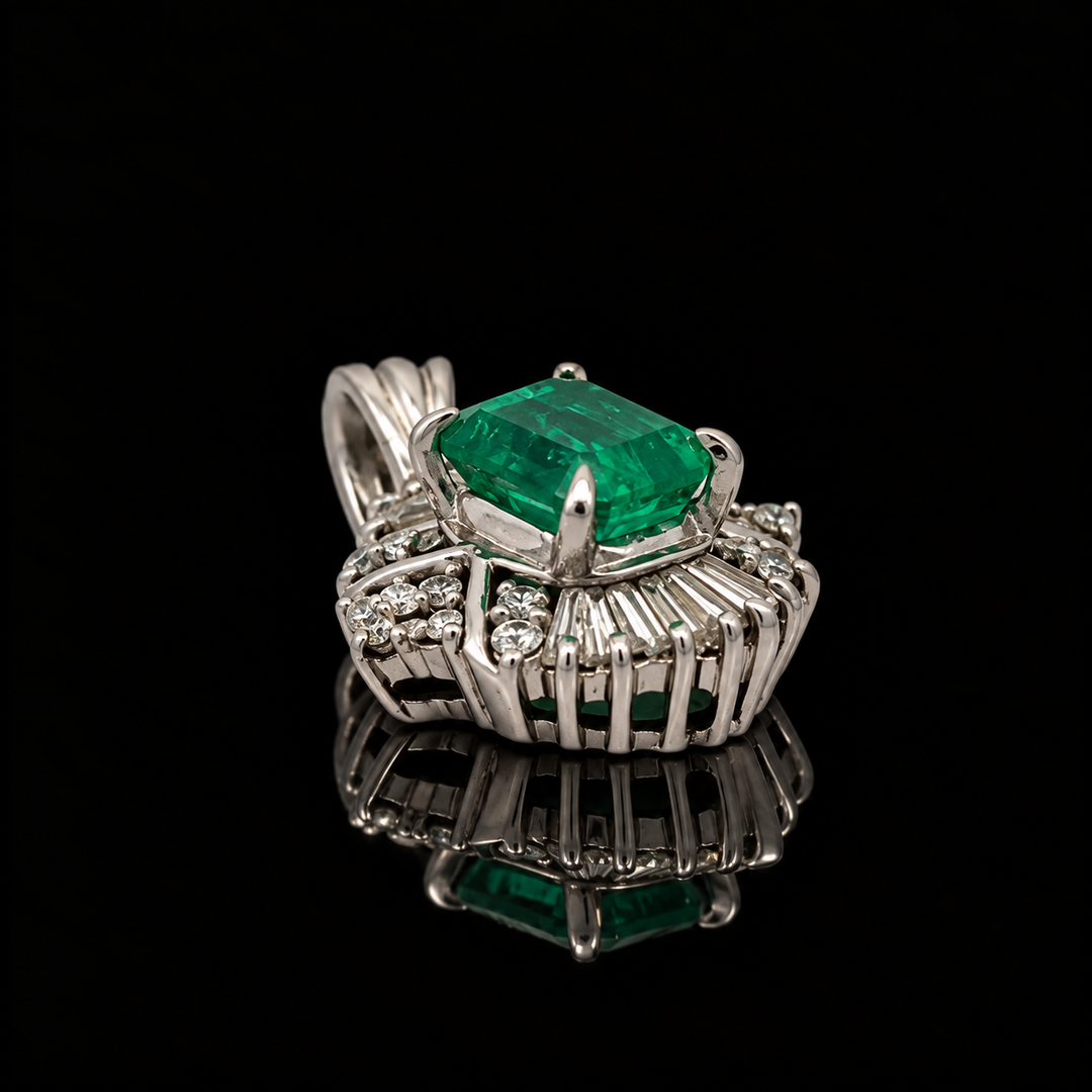 Estate Emerald & Diamond Platinum Pendant