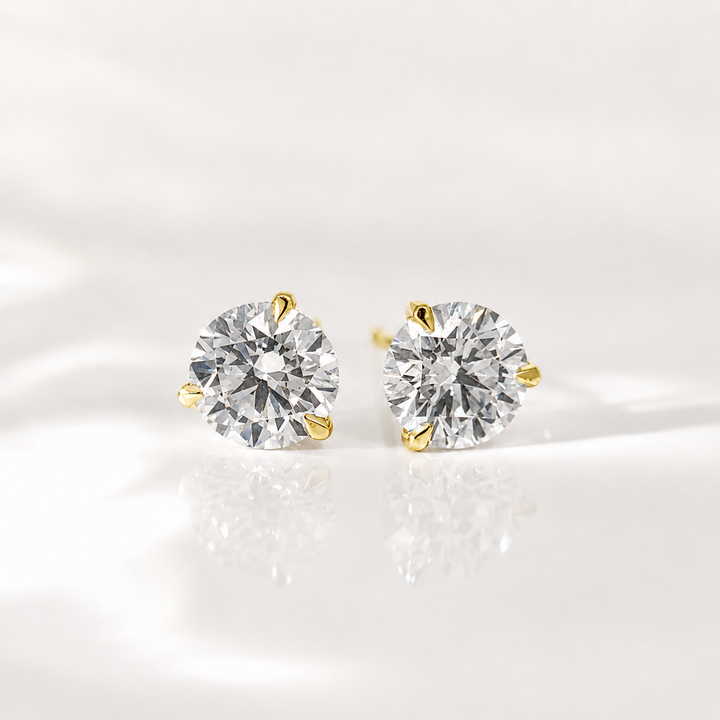 Certified 3 Carat 18K Yellow Gold Lab Grown Diamond Stud Earrings