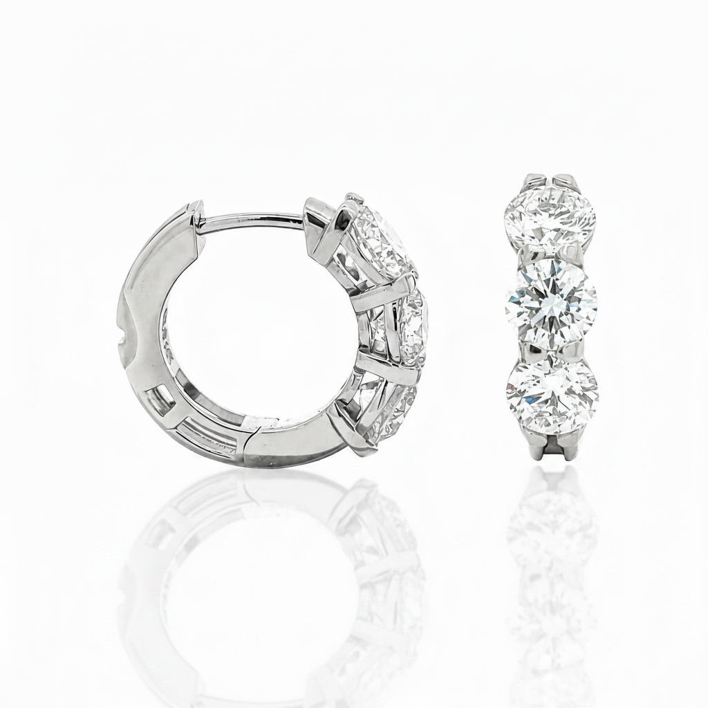Three Carat Diamond Huggie Hoop Earrings | Solid 14K Gold | Lab-Grown Diamonds | E–F VS–SI