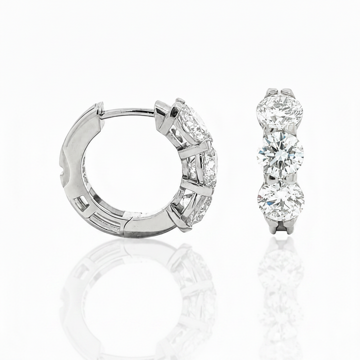 Three Carat Diamond Huggie Hoop Earrings | Solid 14K Gold | Lab-Grown Diamonds | E–F VS–SI