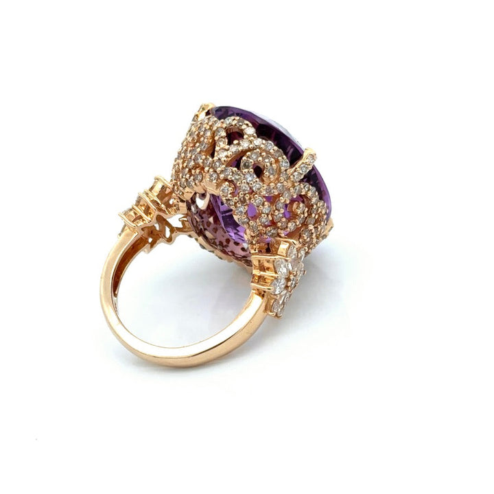 Vintage Diamond & Amethyst 14K Yellow Gold Ring