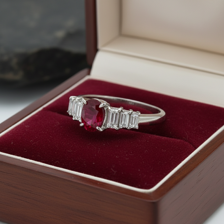 Fine Ruby and Diamond Platinum Ring