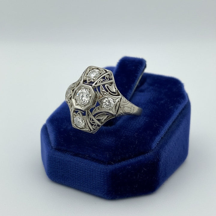 Art Deco .80cttw Old European Cut Diamond Platinum Ring