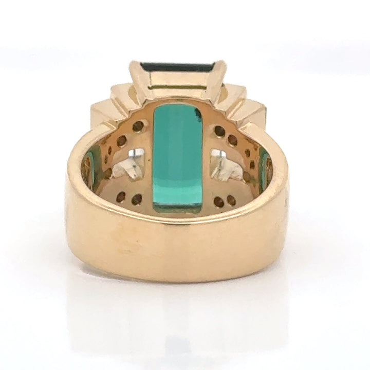 Green Tourmaline, Diamond and 18K Yellow Gold Statement Ring