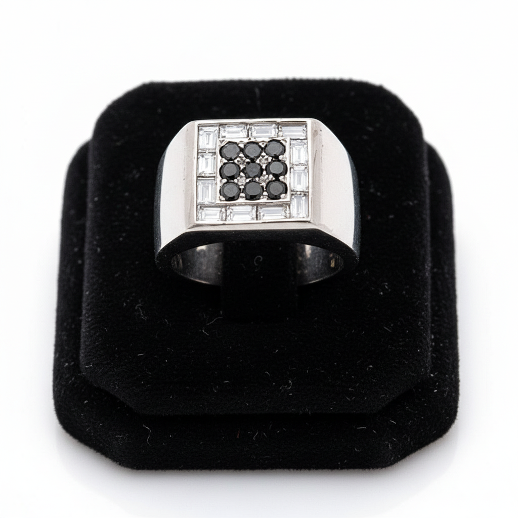 Graff Black and White Diamond Platinum Gents Ring