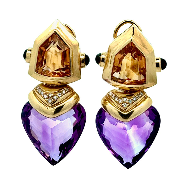 Personal Estate Of Hollywood Actress Diane Ladd 40 cttw Amethsyt 20 cttw Citrine and Diamond 18K YG Earrings 15299