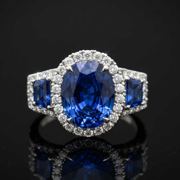 Estate 6.03ct Fine Oval Sapphire & Diamond Platinum Ring