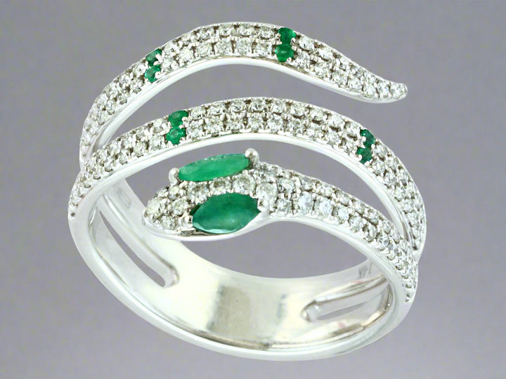 Natural Emerald and Diamond Snake Ring