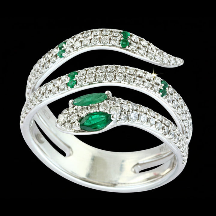 Effy Diamond and Emerald 14K White Gold Snake Ring