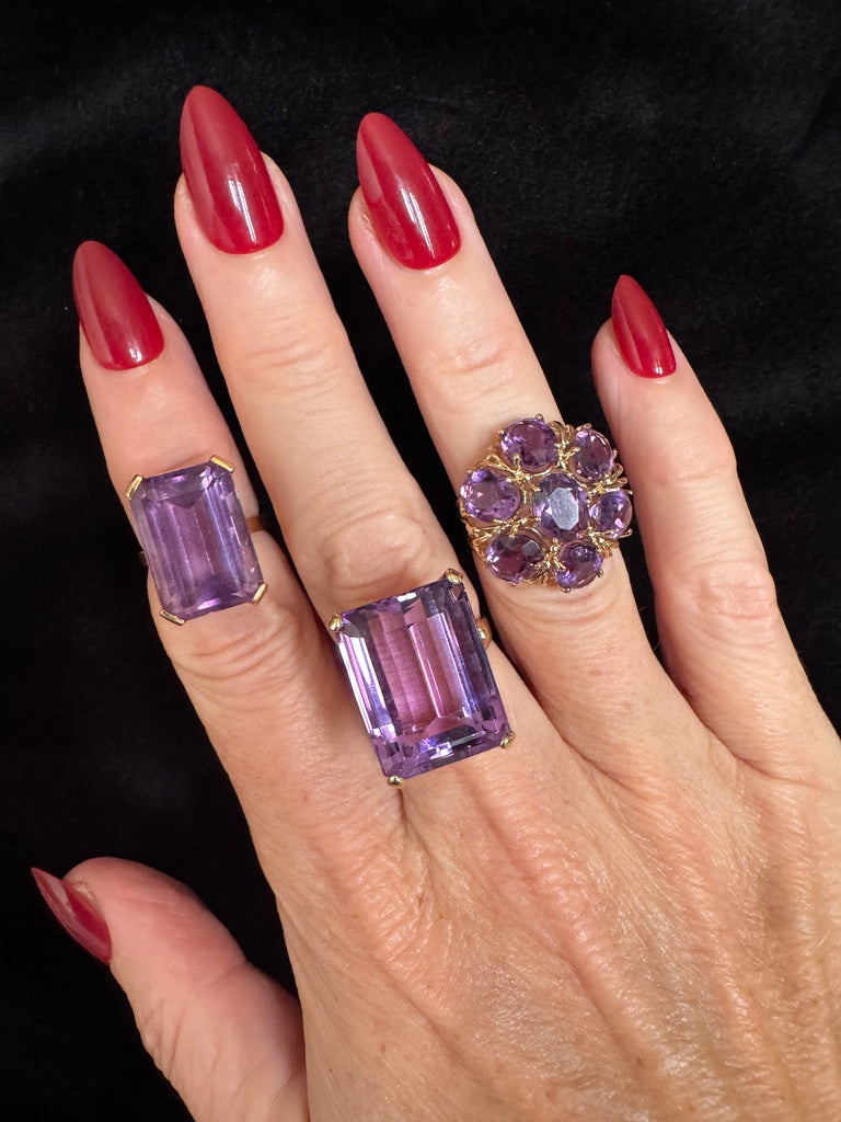 Vintage 18K Yellow Gold Emerald Cut Amethyst Statement Ring