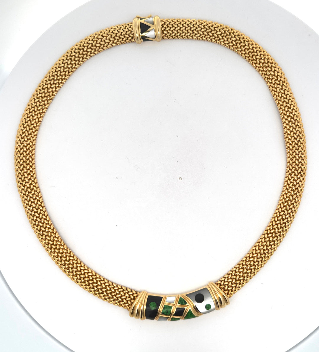 Asch Grossbardt Inlay Onyx, Mother of Pearl, Malachite 14k Yellow Gold Necklace