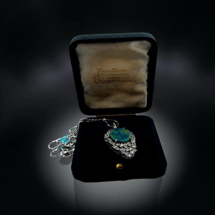 Black Opal and Diamond 18K White Gold Necklace