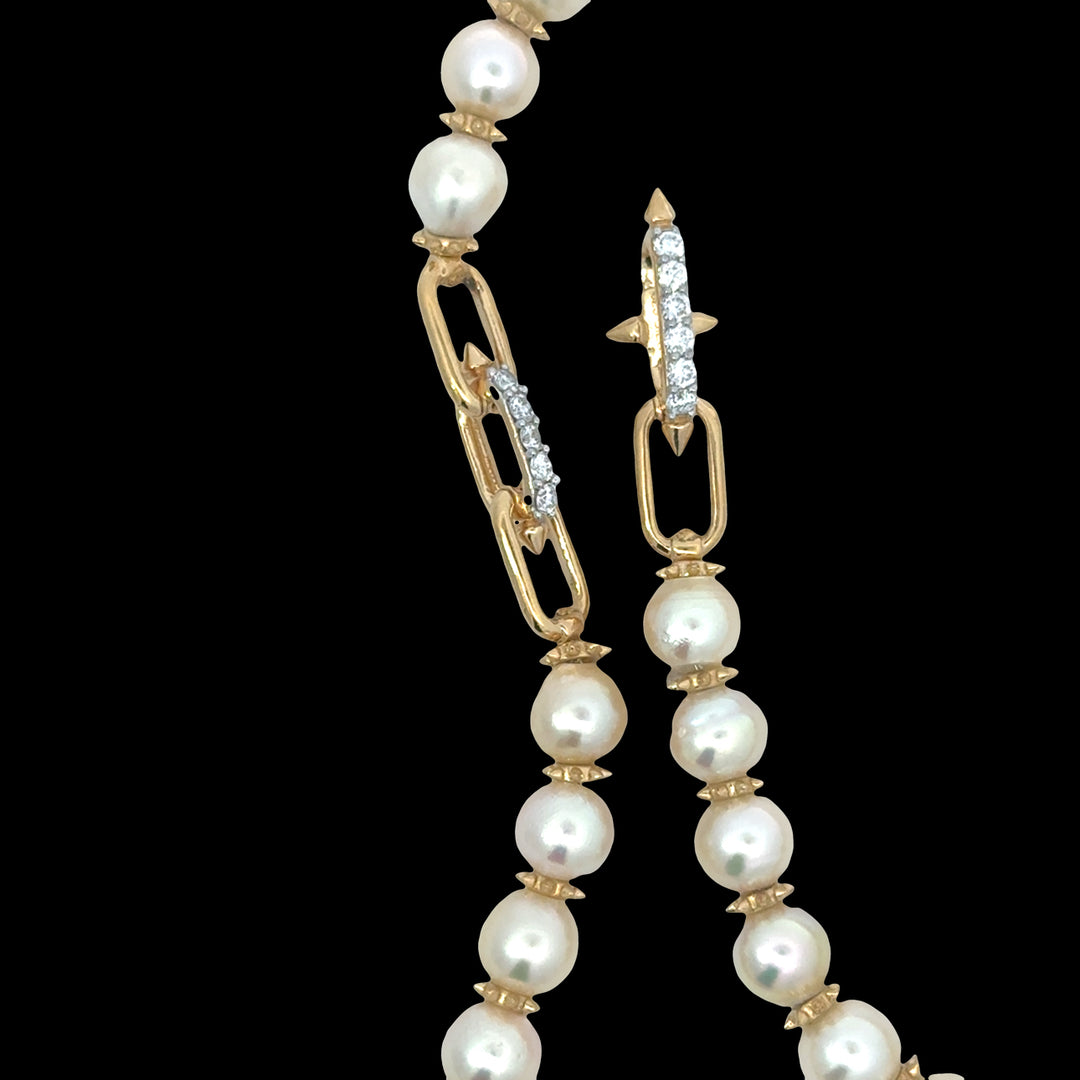 Freshwater Pearl and Lab Diamond Station Paperclip Necklace