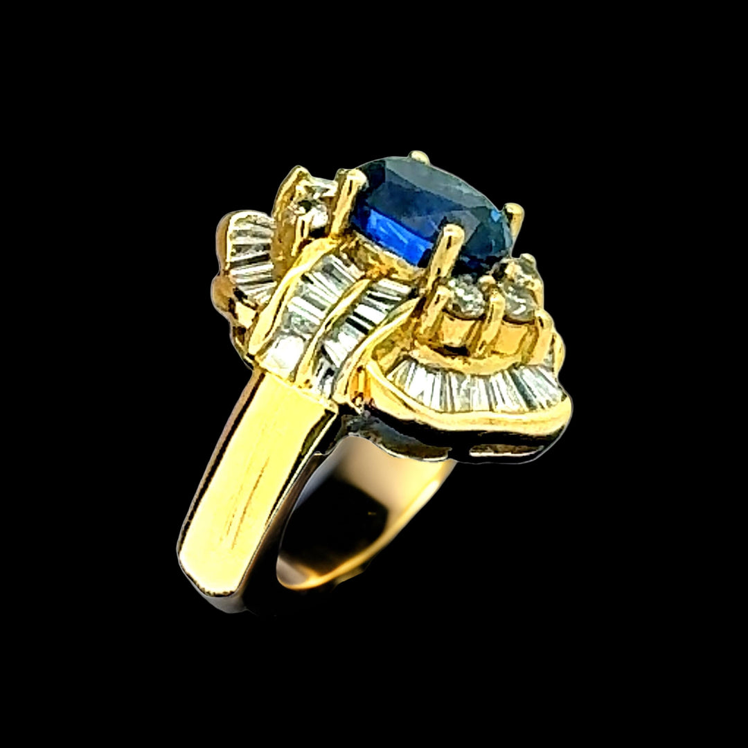 Estate Fine 2.27 ct Sapphire & 1.38 cttw Diamond 18K Yellow Gold Ring 15064
