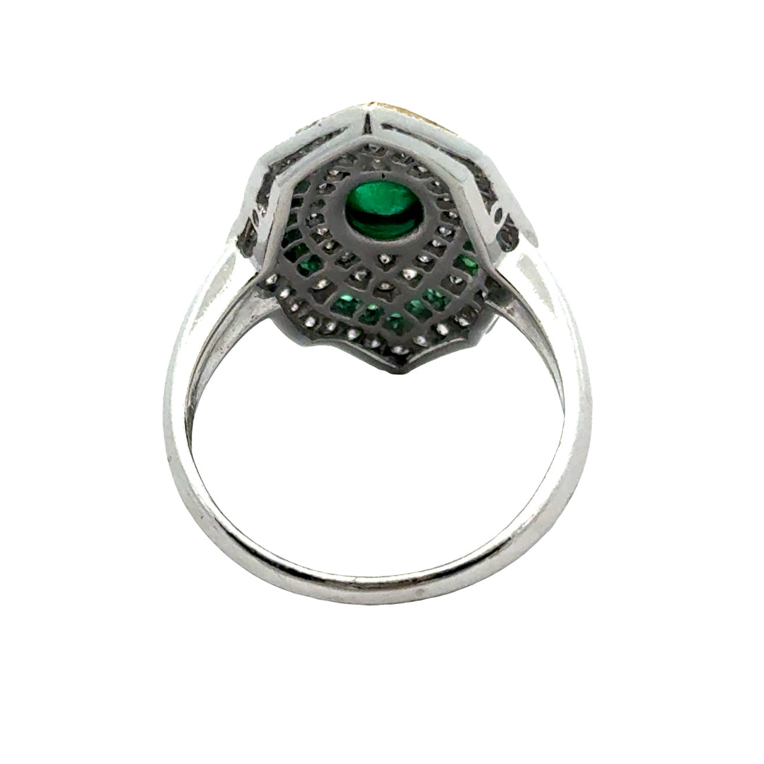 Vintage Emerald & Diamond 18K White & Yellow Gold Ring