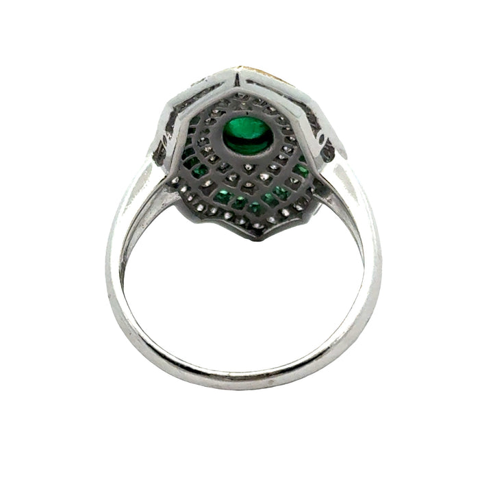 Vintage Emerald & Diamond 18K White & Yellow Gold Ring