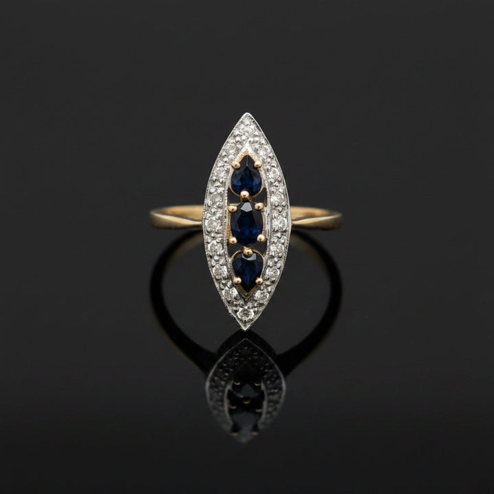 Vintage Sapphire & Diamond 14K Yellow & White Gold Ring