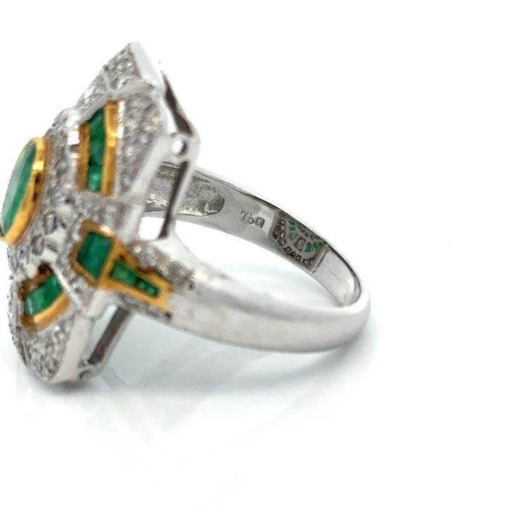 Vintage Emerald & Diamond 18K White & Yellow Gold Ring