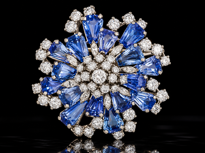 Estate Oscar Heyman 31.31ctttw Ceyon Sapphire and 5.77cttw Diamond platinum Pendant / Brooch