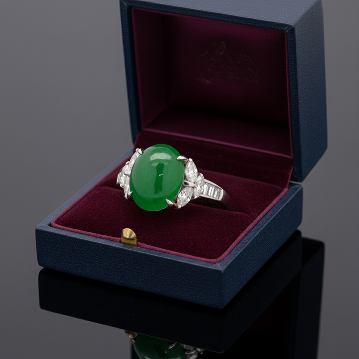 Fine Jade and Diamond Platinum Ring