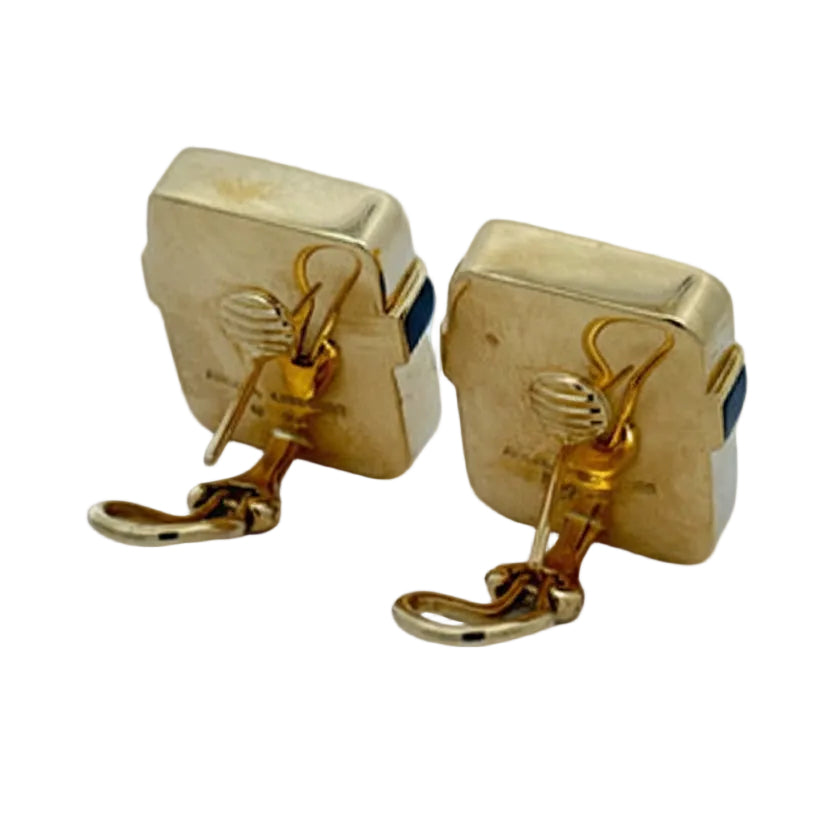 Designer Angela Cummings Black Enamel and 18Kt Yellow Gold Weave Earrings