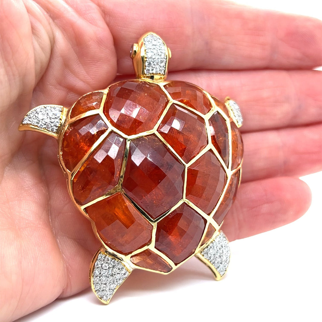 Kararis Tourmaline Diamond Turtle Pendant/Brooch