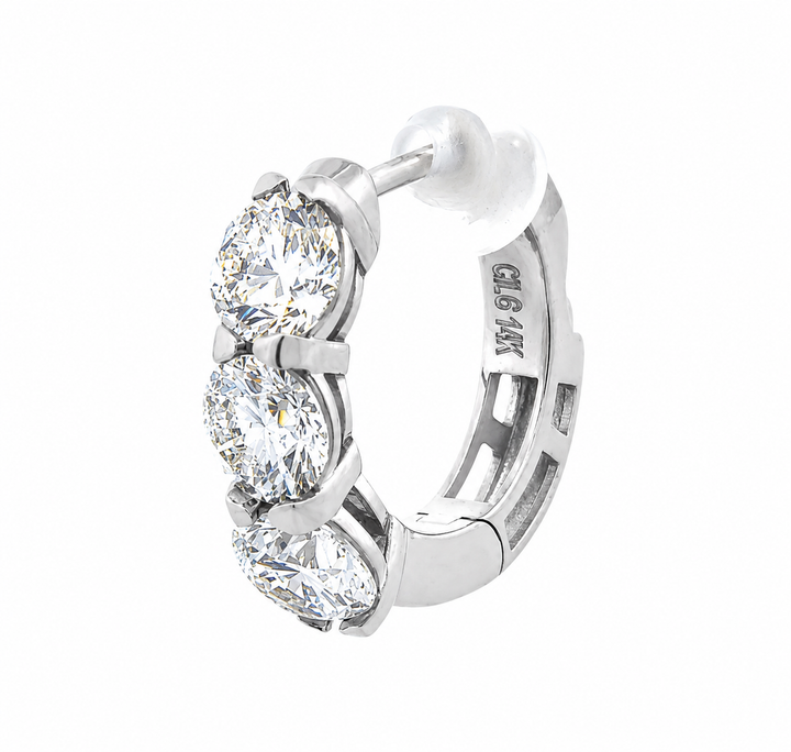 Three Carat Diamond Huggie Hoop Earrings | Solid 14K Gold | Lab-Grown Diamonds | E–F VS–SI