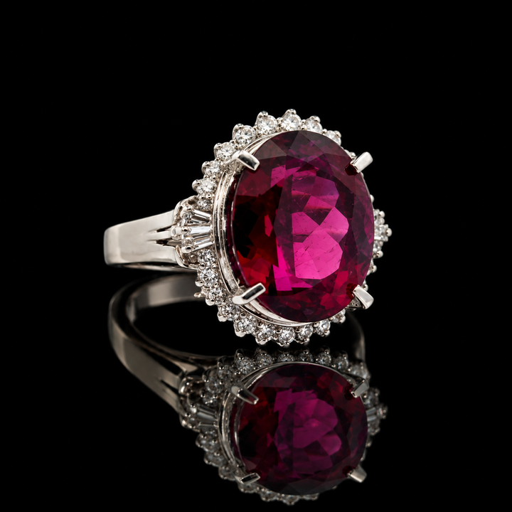 Estate 11.04ct. Garnet & Diamond Platinum Pendant