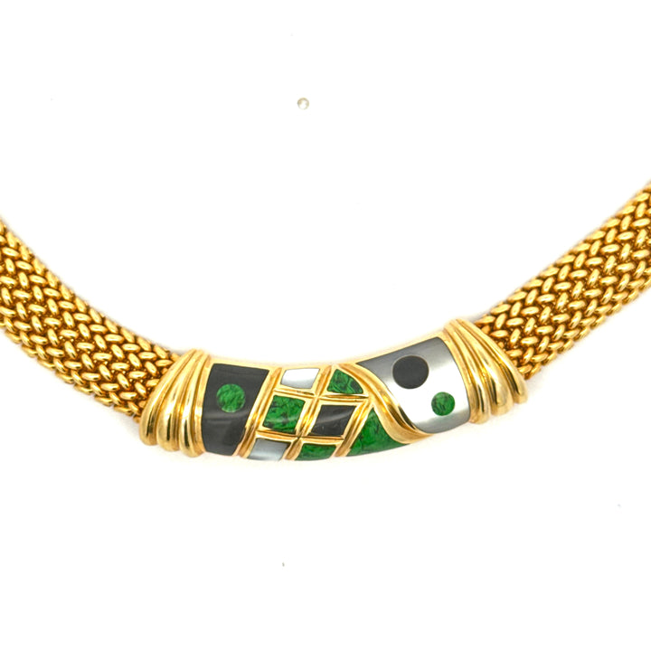 Asch Grossbardt Inlay Onyx, Mother of Pearl, Malachite 14k Yellow Gold Necklace