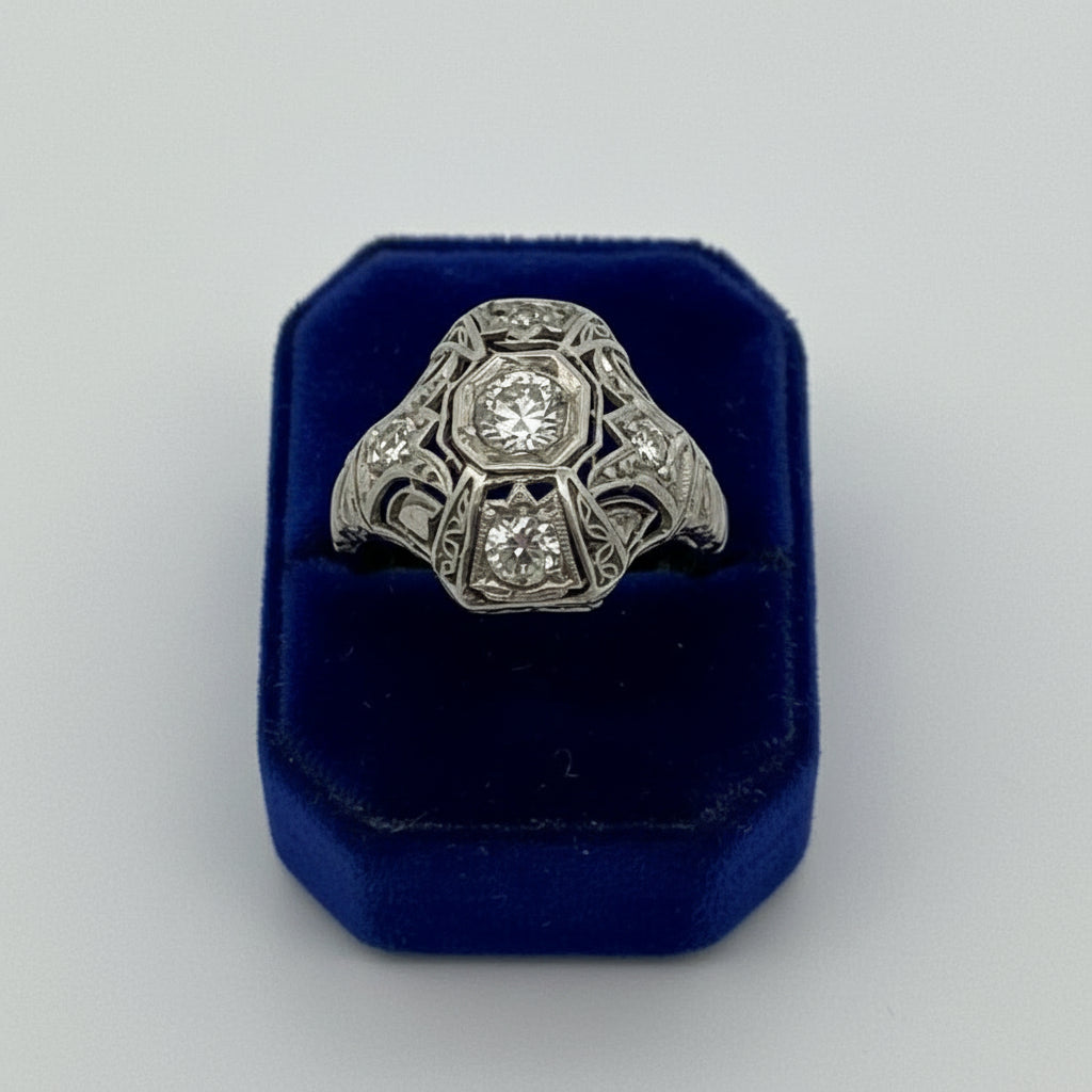 Art Deco .80cttw Old European Cut Diamond Platinum Ring