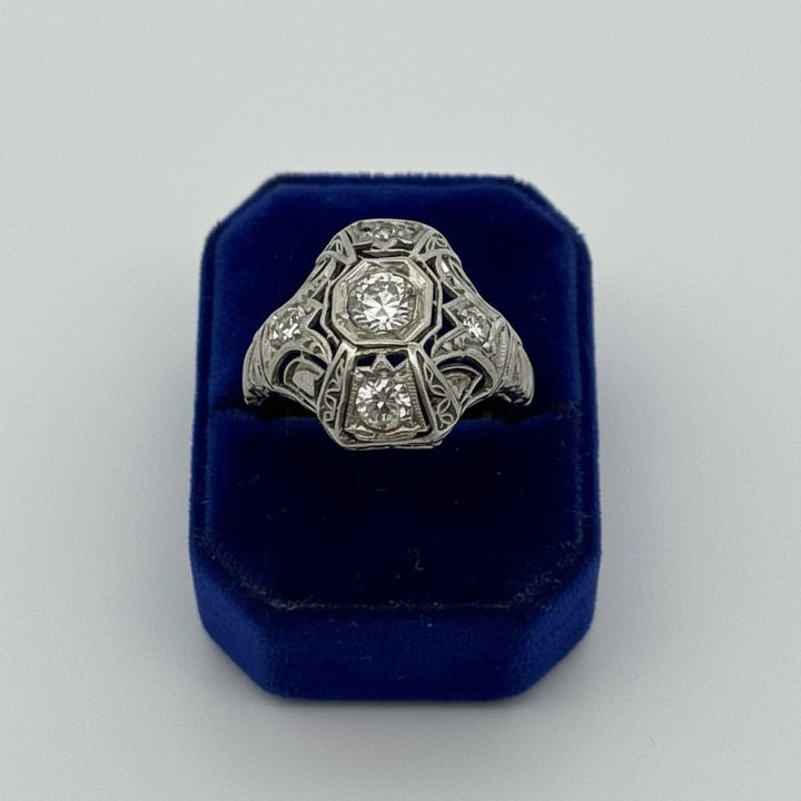 Art Deco .80cttw Old European Cut Diamond Platinum Ring