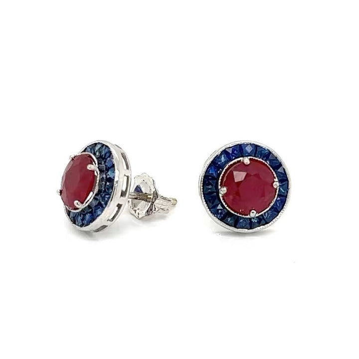 Ruby and Sapphire 18K White Gold Earrings
