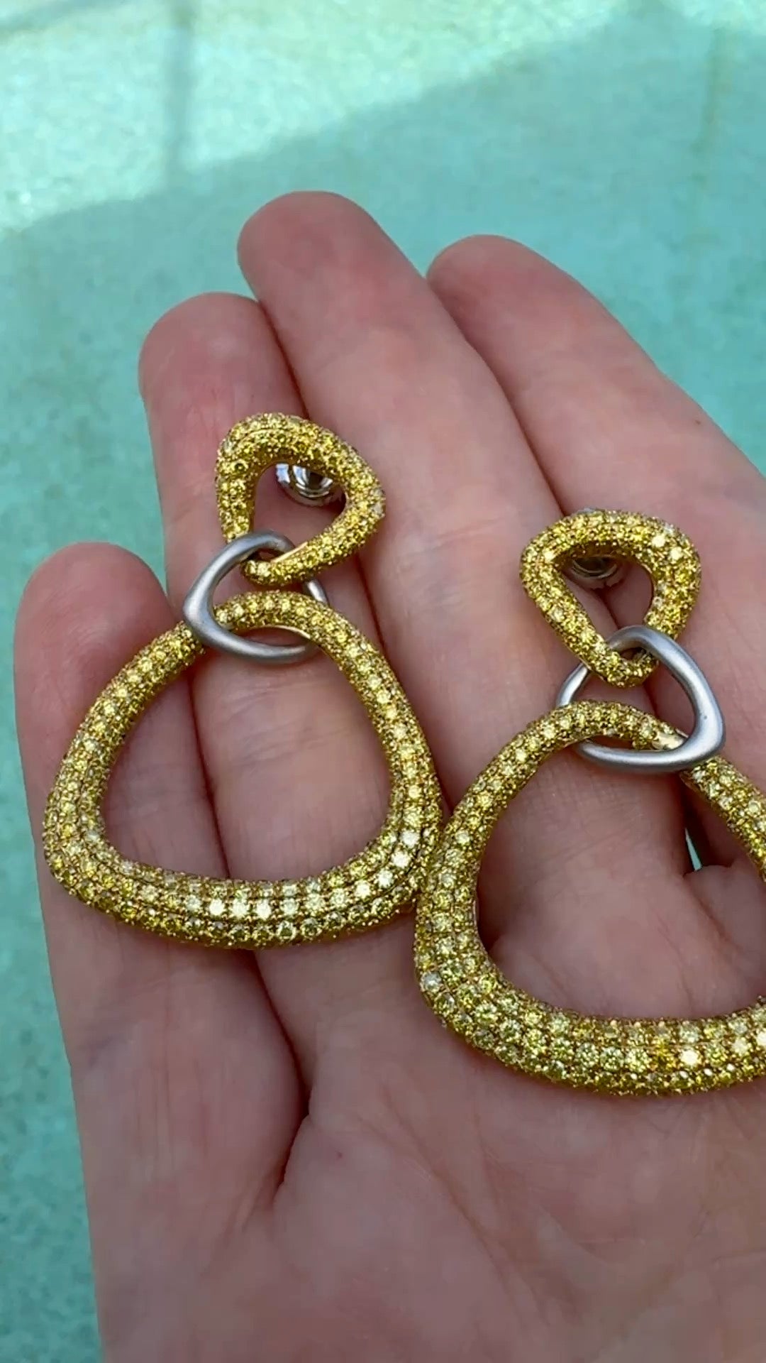 Designer AKMS 6.91cttw Natural Fancy Vivid Yellow Diamond and 18k White & Yellow Gold Dangle Earring