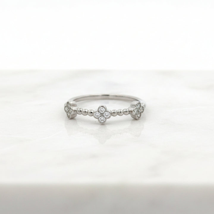 14K White Gold Natural Diamond Clover Station Ring