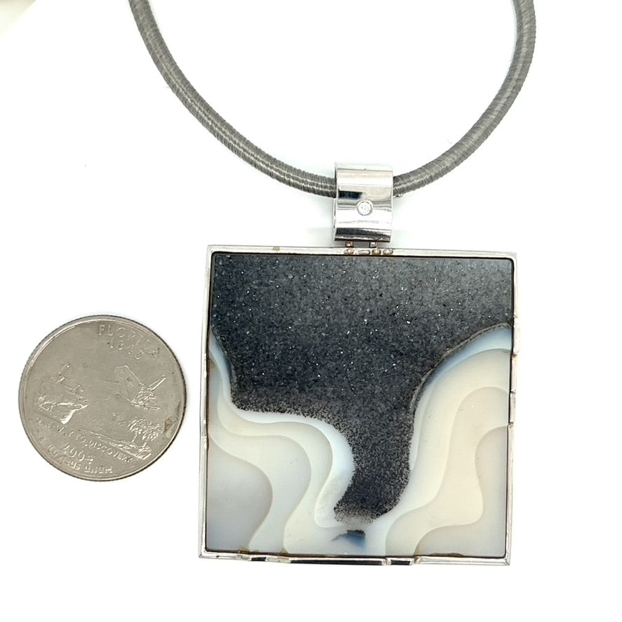 The Works of Designer Steve Walters "Waters Edge" One Of a Kind Beryl White Agate Diamond Necklace