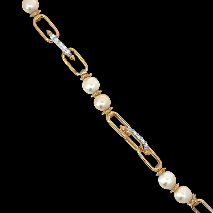 Freshwater Pearl and Lab Diamond Station Paperclip Necklace