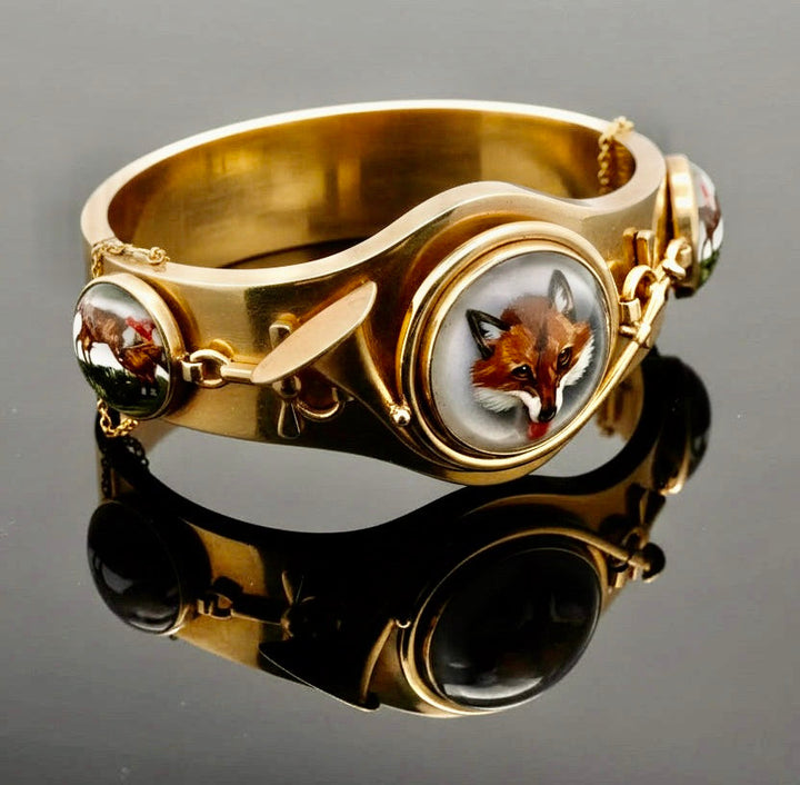 Vintage Equestrian/ Fox Hunt Rare 14K Yellow Gold Bangle