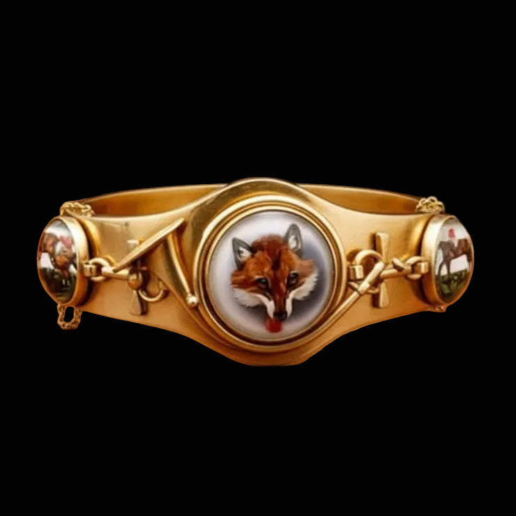 Vintage Equestrian/ Fox Hunt Rare 14K Yellow Gold Bangle