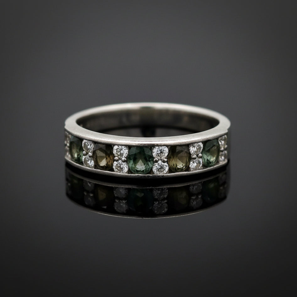 Estate Natural Color Change Alexandrite and Diamond Platinum Ring